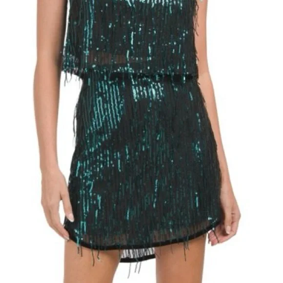 Avec Les Filles Sequins Fringe Size Small Mini Skirt - Picture 3 of 17